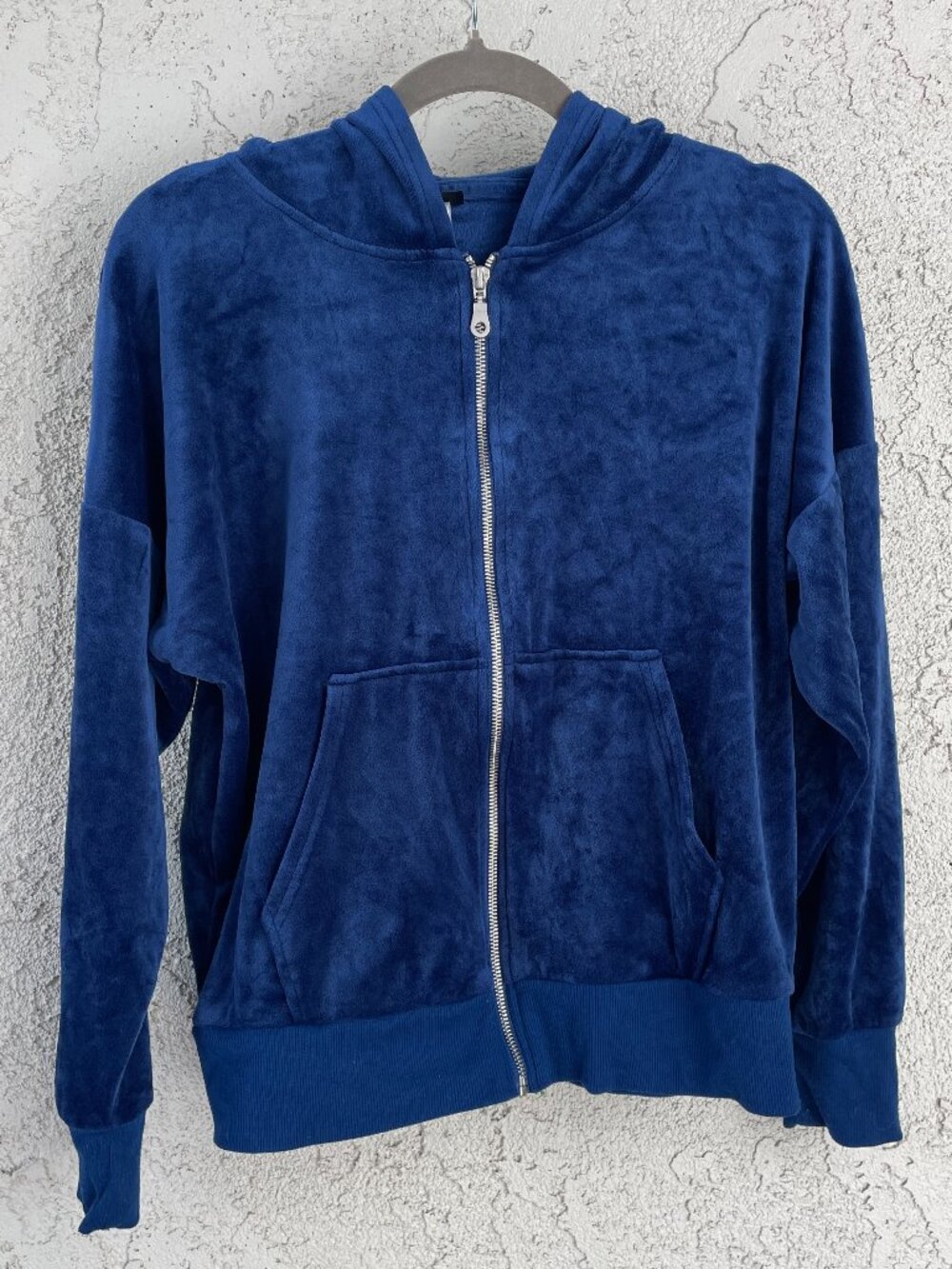 Royal Blue Velour Zip Up Hoodie Sweatshirt Medium Y2K Lounge Track Jacket